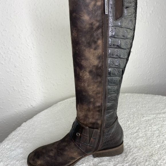 Ladies Donald J Pliner Brown Suede Alligator Knee High Zip Up Boots Size: 6.5 M - Picture 6 of 16